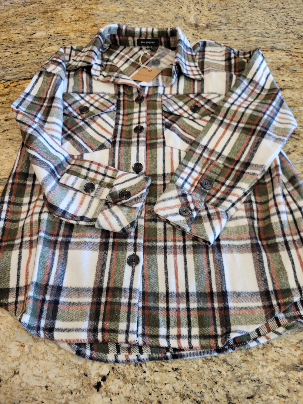 Blu Pepper Olive & White Plaid Button-Up Flannel Shirt